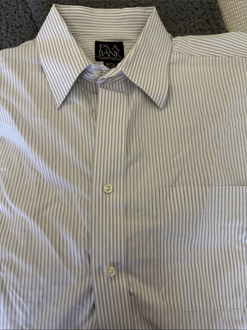 Jos. A. Bank Men's White Dress Shirt with Thin Gray Stripes